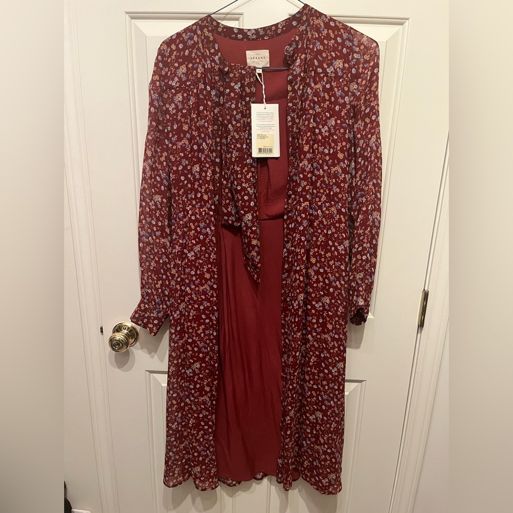 Sezane red floral midi dress